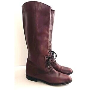 Mister Shoes Tina Tall Riding Boot Cordovan Leather Flat Heel 8M Lace Up Detail